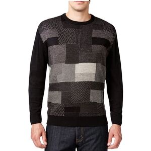 Weatherproof Black & Gray Geometric Print Crewneck Sweater | Size M